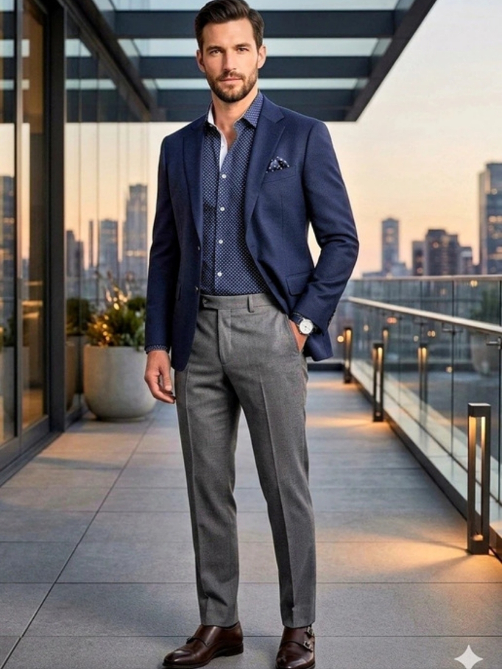 Daniel Hechter Paris 100% Cotton Modern Polka Dots Navy Blue Dress Shirt